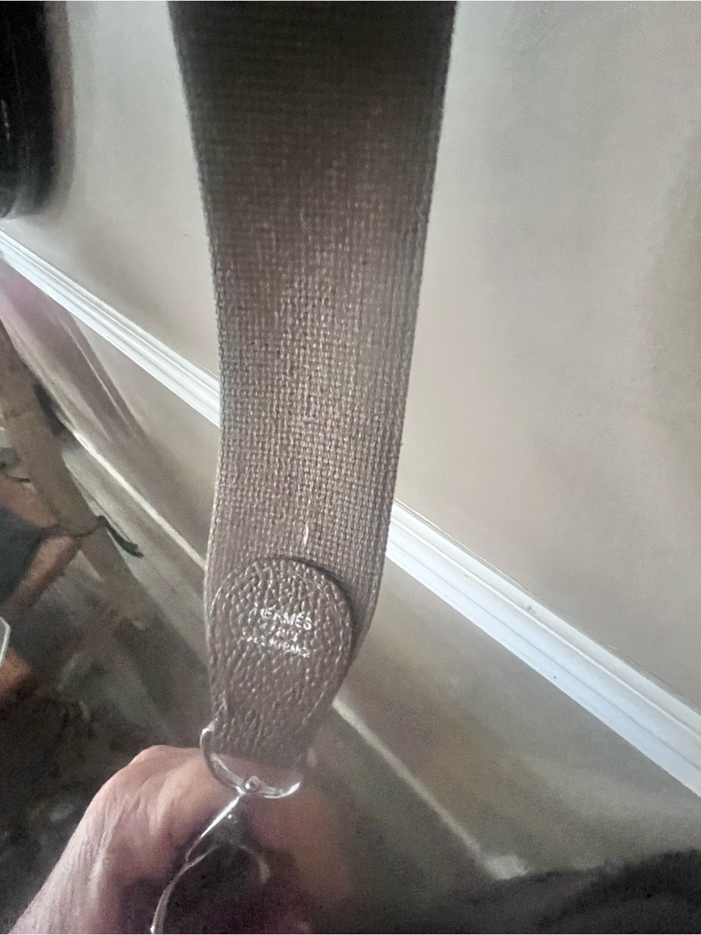 Taupe Perforated Leather Shoulder Bag - Hermes styled - Picture 7 of 12